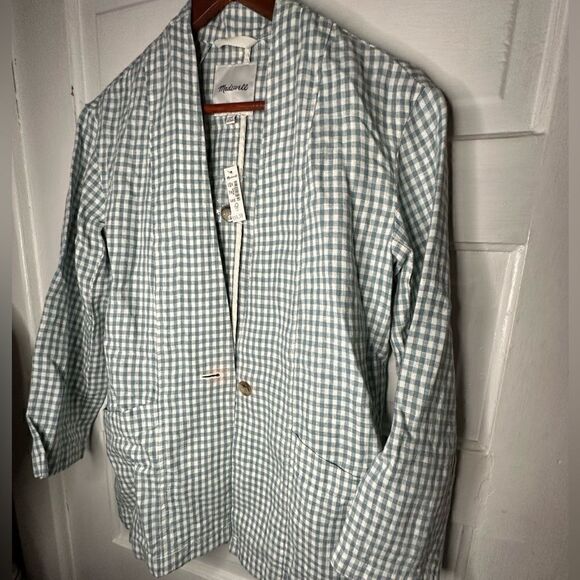 NWTs Madewell Linen Collarless Blazer in Gingham Check Size XXS - Picture 8 of 12
